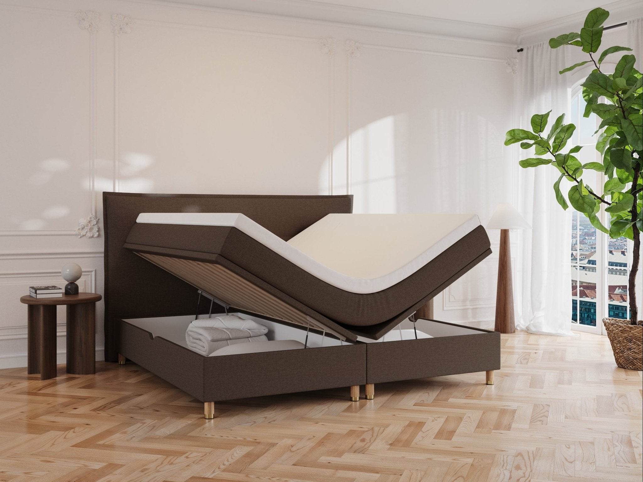 Alva Nordlys 200x200 Mørk brun Nordic Dream tilbyder senge med skandinavisk design og højkvalitets materialer. Oplev perfekt komfort for en god nattesøvn. Bestil din i dag!