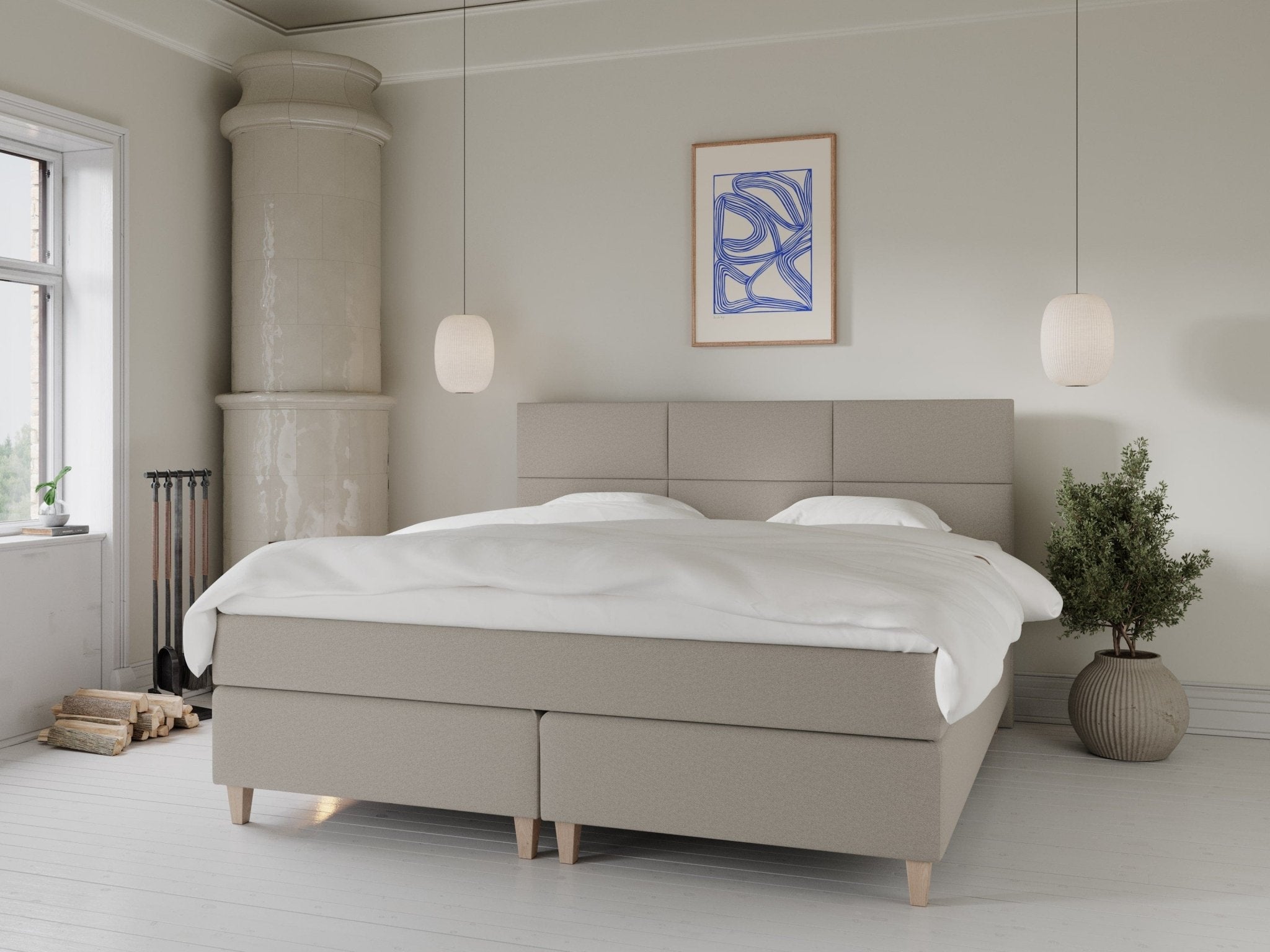 Snefrid Fjord 200x200 Sand Nordic Dream tilbyder senge med skandinavisk design og højkvalitets materialer. Oplev perfekt komfort for en god nattesøvn. Bestil din i dag!