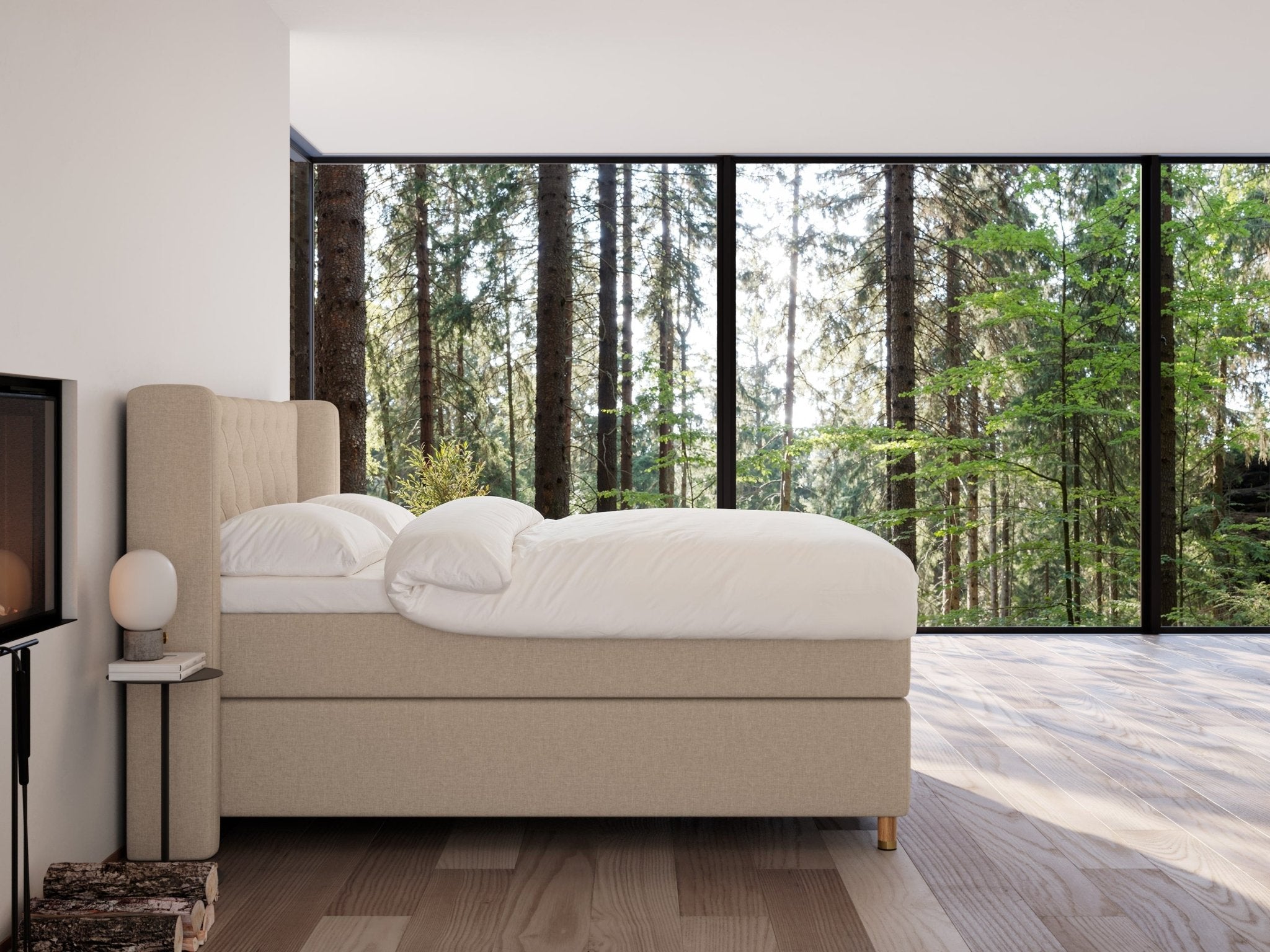Eira Fjord 160x210 Sand Nordic Dream tilbyder senge med skandinavisk design og højkvalitets materialer. Oplev perfekt komfort for en god nattesøvn. Bestil din i dag!