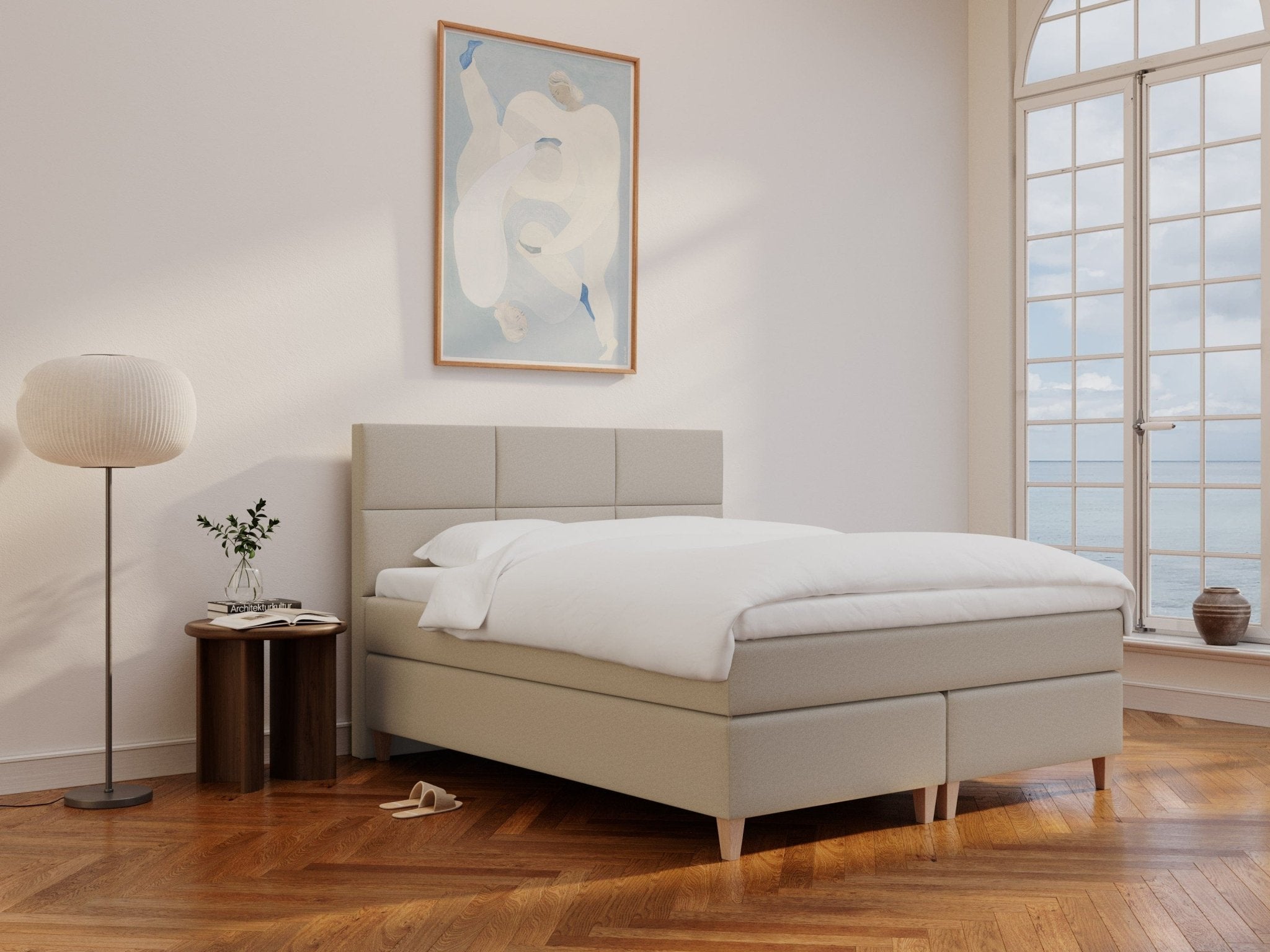 Snefrid Älv 180x200 Sand Nordic Dream tilbyder senge med skandinavisk design og højkvalitets materialer. Oplev perfekt komfort for en god nattesøvn. Bestil din i dag!