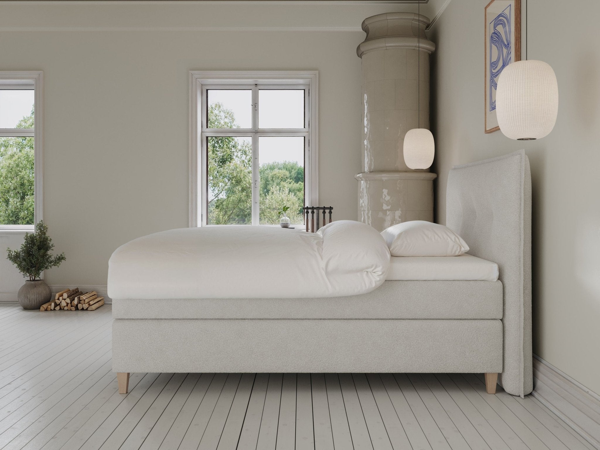 Snefrid Fjord 120x200 Bouclé cream Nordic Dream tilbyder senge med skandinavisk design og højkvalitets materialer. Oplev perfekt komfort for en god nattesøvn. Bestil din i dag!