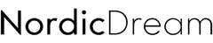 NordicDream-logo i sort tekst på hvid baggrund, moderne sans-serif typografi, minimalistisk design