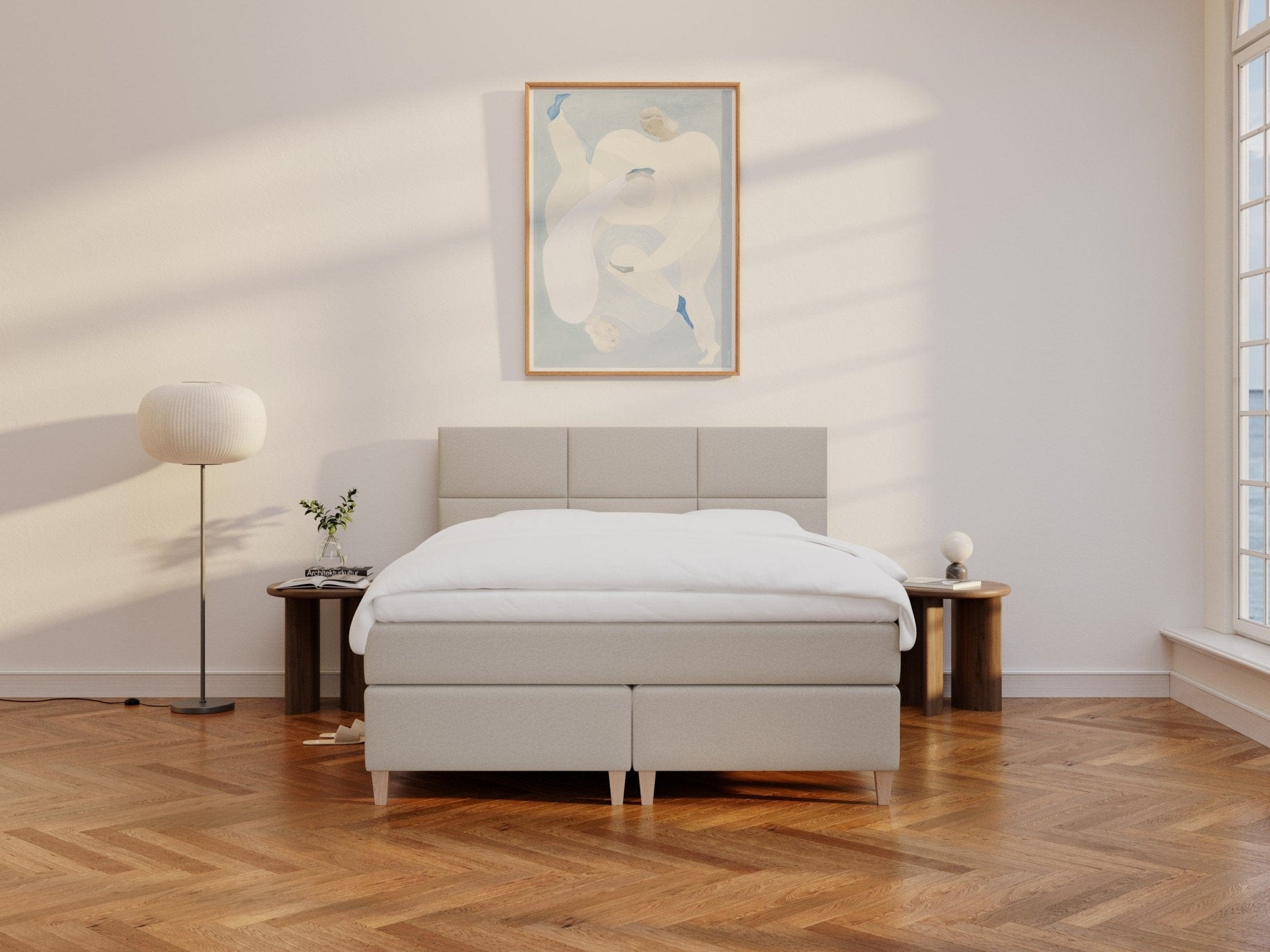 Snefrid Älv 160x210 Sand Nordic Dream tilbyder senge med skandinavisk design og højkvalitets materialer. Oplev perfekt komfort for en god nattesøvn. Bestil din i dag!